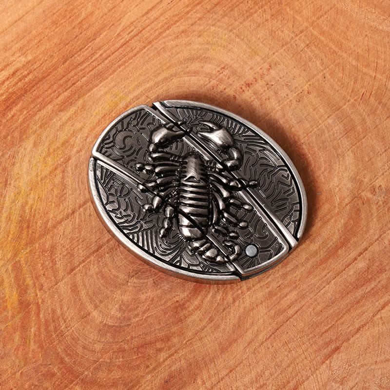 Men's DIY Scorpion Hidden Folding Knife Leather Belt