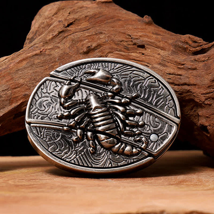 Men's DIY Scorpion Hidden Folding Knife Leather Belt