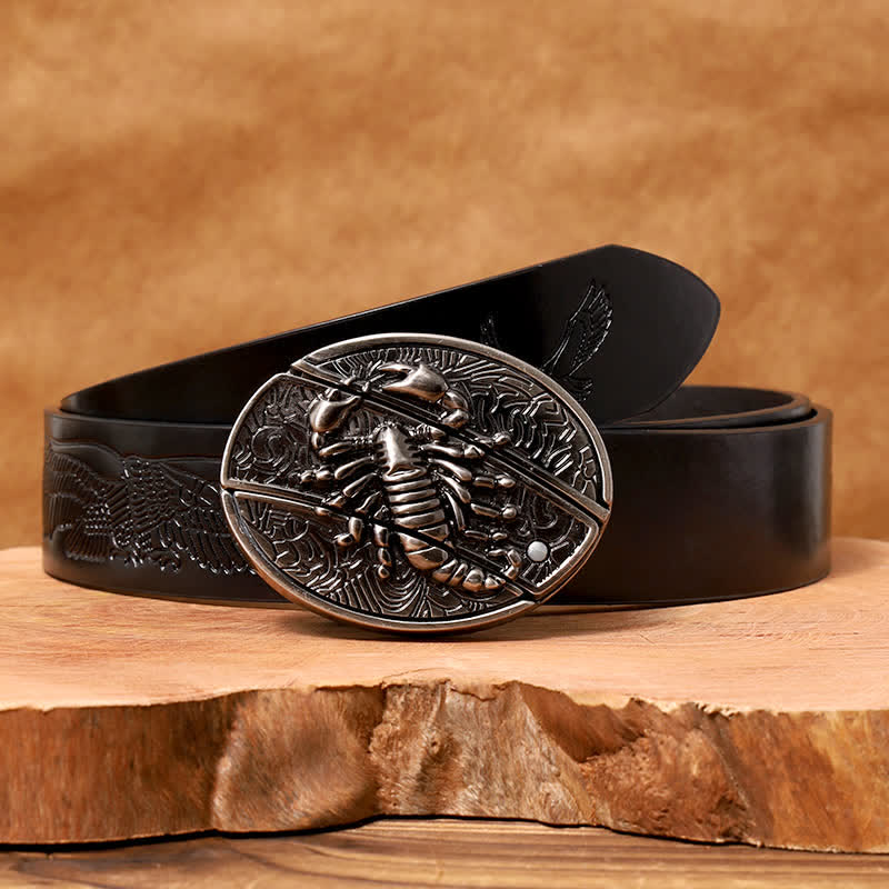 Men's DIY Scorpion Hidden Folding Knife Leather Belt