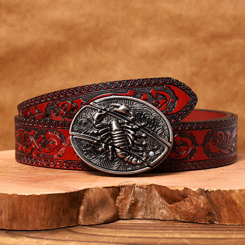 Men's DIY Scorpion Hidden Folding Knife Leather Belt