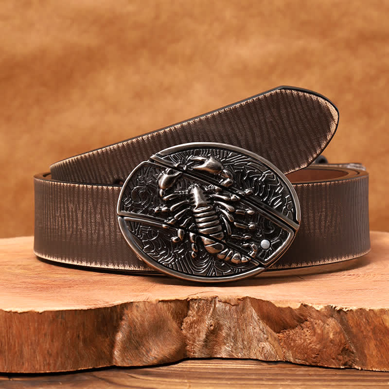 Men's DIY Scorpion Hidden Folding Knife Leather Belt