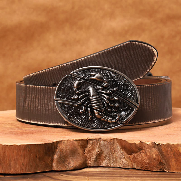 Men's DIY Scorpion Hidden Folding Knife Leather Belt