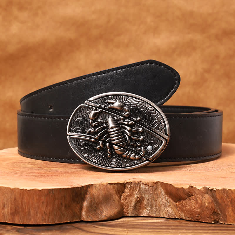 Men's DIY Scorpion Hidden Folding Knife Leather Belt