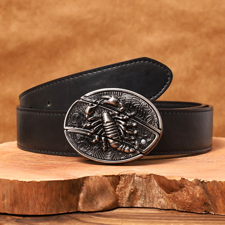 Men's DIY Scorpion Hidden Folding Knife Leather Belt