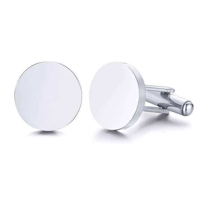 1 Pair Laser Engraved Custom Round Shape Suit Cufflinks - Silver - With Wood Box - image 10