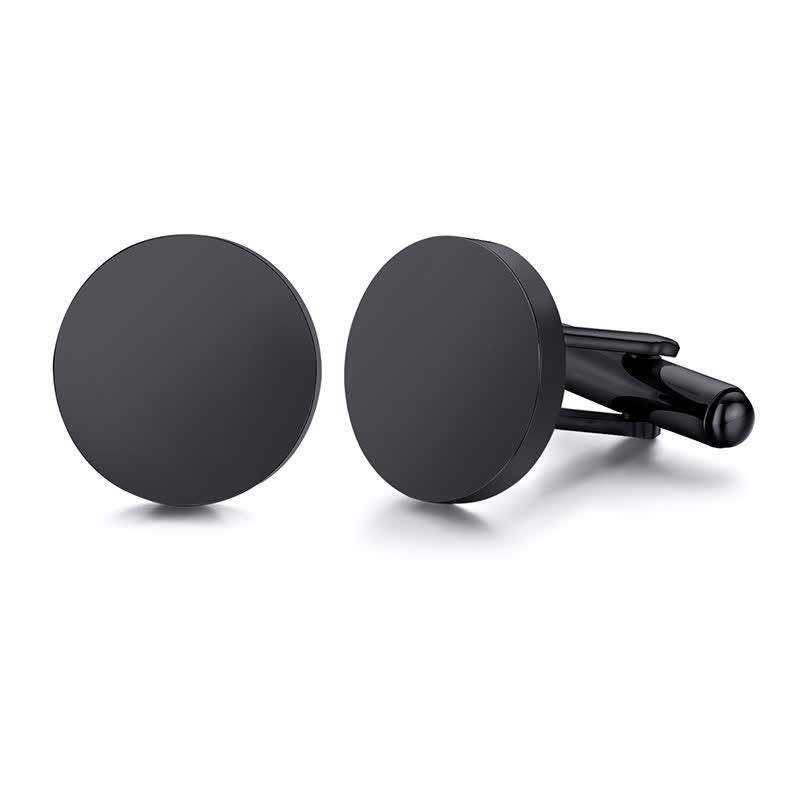 1 Pair Laser Engraved Custom Round Shape Suit Cufflinks - Black - With Wood Box - image 2