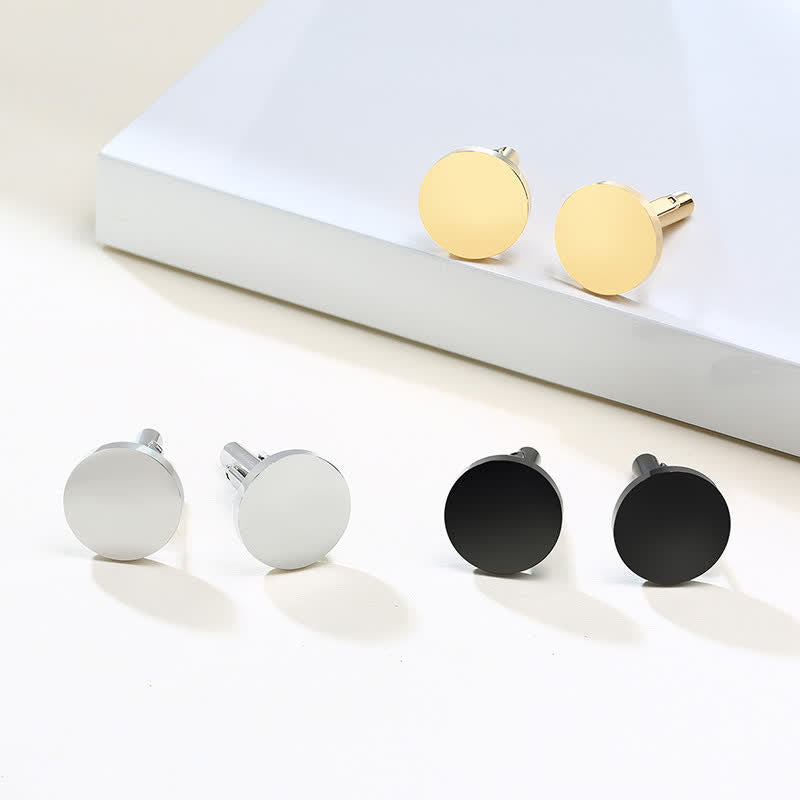 1 Pair Laser Engraved Custom Round Shape Suit Cufflinks