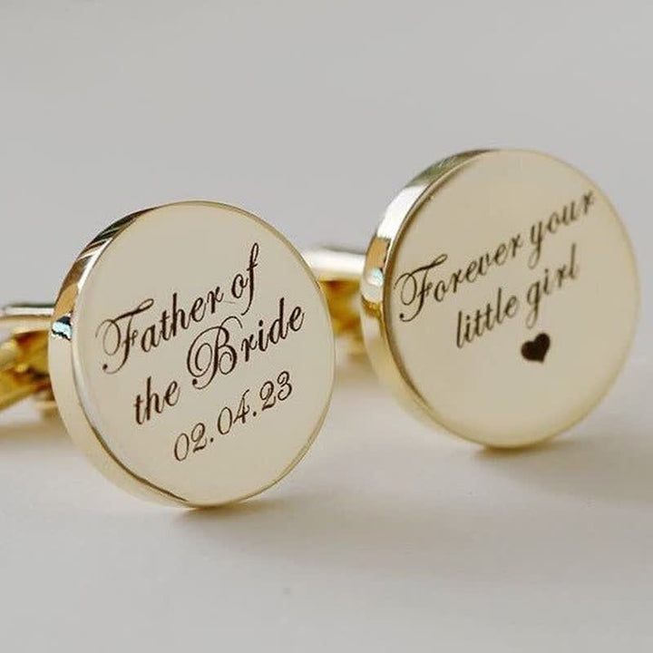 1 Pair Laser Engraved Custom Round Shape Suit Cufflinks