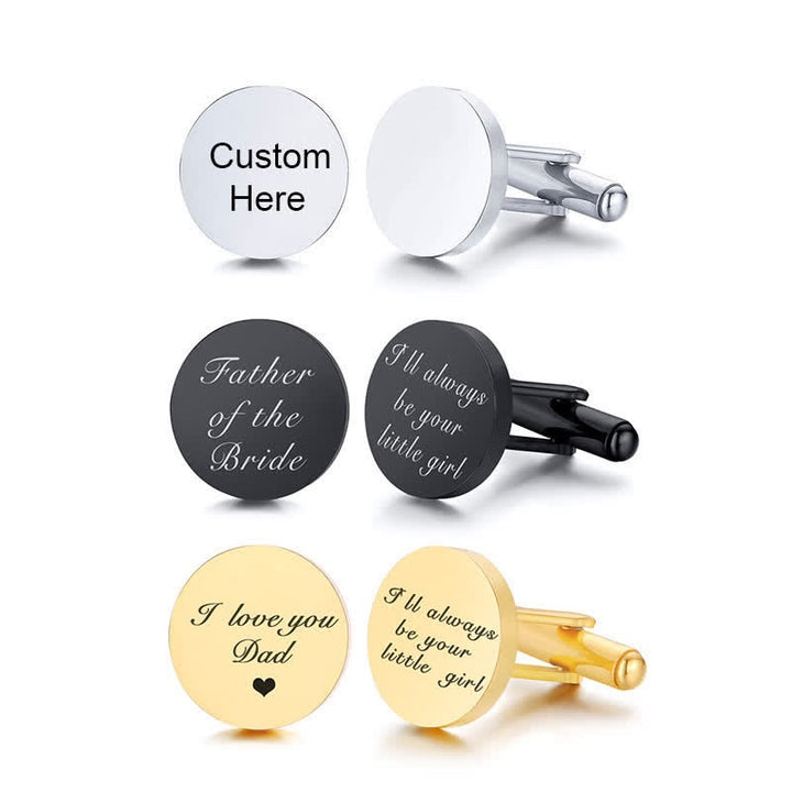 1 Pair Laser Engraved Custom Round Shape Suit Cufflinks