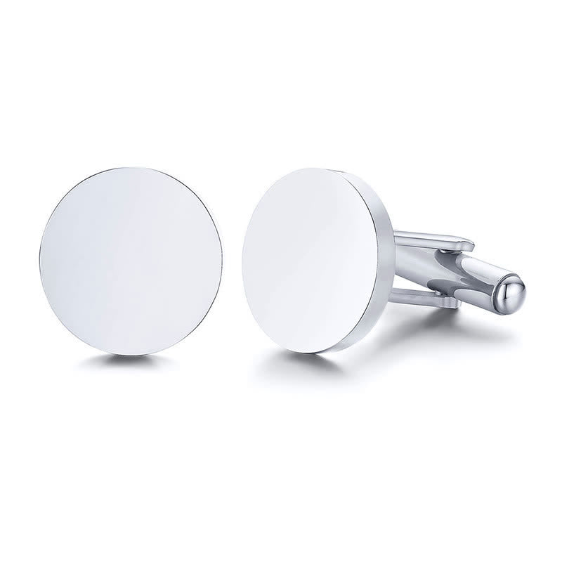1 Pair Laser Engraved Custom Round Shape Suit Cufflinks - Silver - With Wood Box - image 10