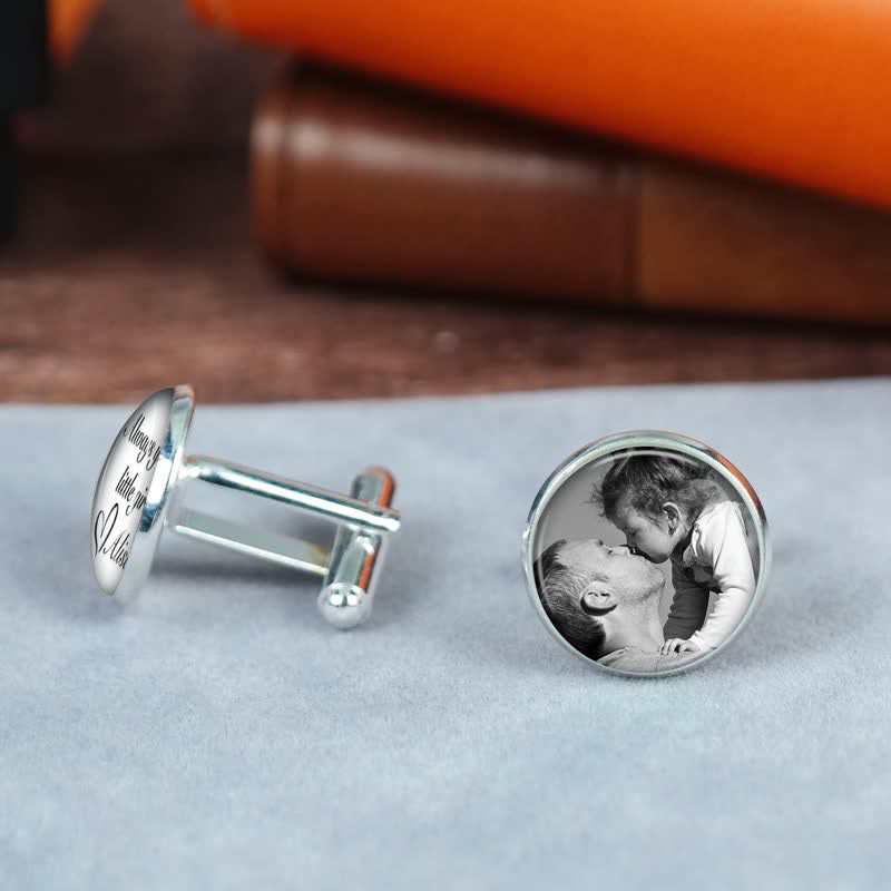 1 Pair Custom Photo & Name Round Shape Suit Cufflinks