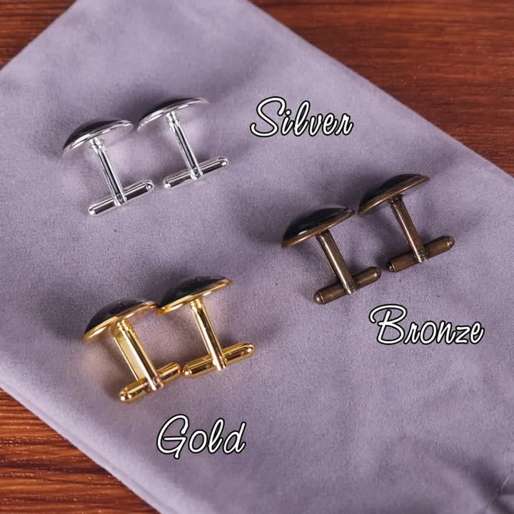 1 Pair Custom Photo & Name Round Shape Suit Cufflinks - Silver - image 2