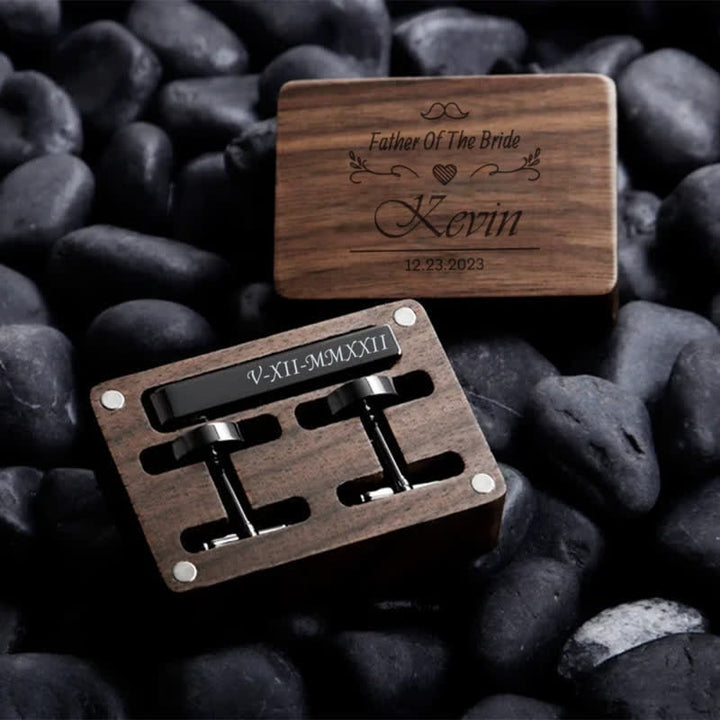 1 Pair Custom Name Metal Cufflinks & Tie Clip Set - Black - image 13