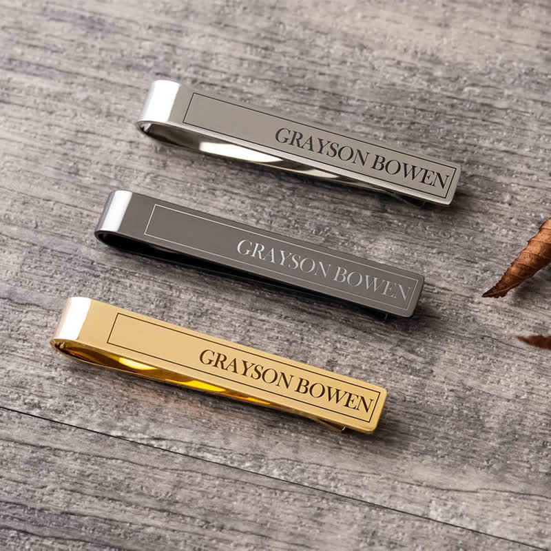 1 Pair Custom Name Metal Cufflinks & Tie Clip Set