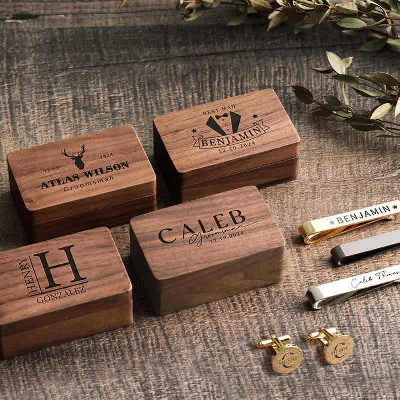 1 Pair Custom Name Metal Cufflinks & Tie Clip Set - image 7