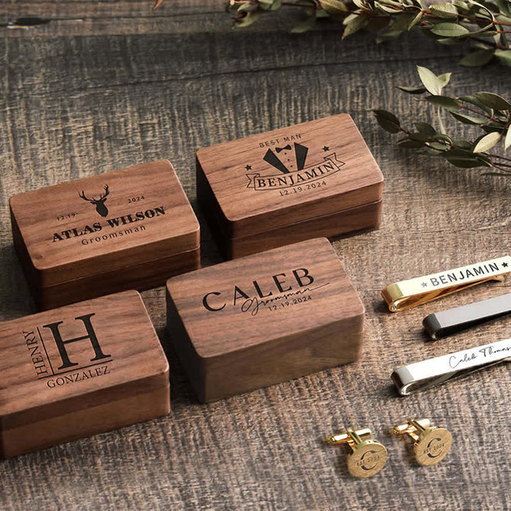 1 Pair Custom Name Metal Cufflinks & Tie Clip Set