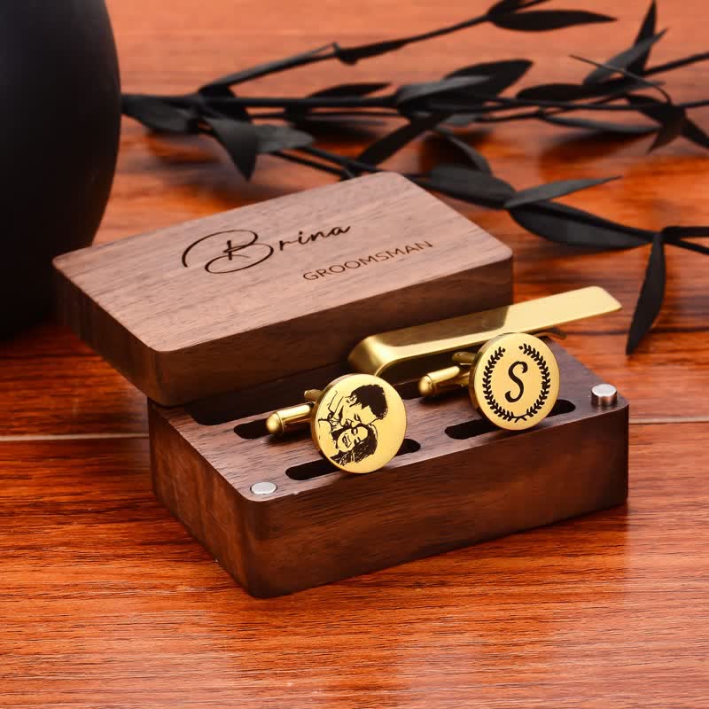 1 Pair Custom Name Metal Cufflinks & Tie Clip Set