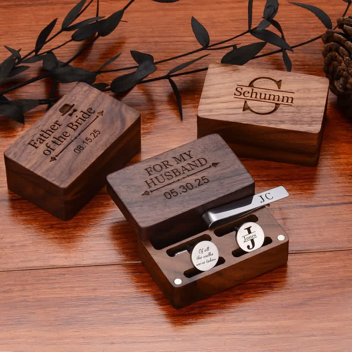 1 Pair Custom Name Metal Cufflinks & Tie Clip Set