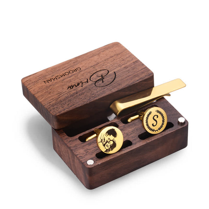 1 Pair Custom Name Metal Cufflinks & Tie Clip Set - Gold - image 2