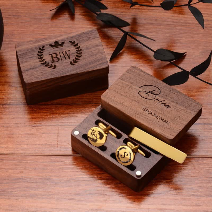 1 Pair Custom Name Metal Cufflinks & Tie Clip Set