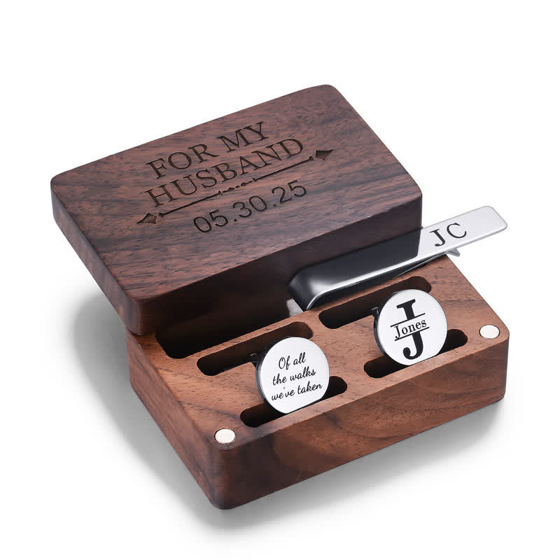 1 Pair Custom Name Metal Cufflinks & Tie Clip Set