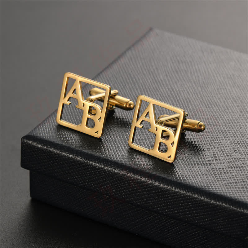 1 Pair Square Custom Letter Hollow Suit Cufflinks