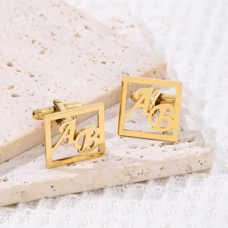 1 Pair Square Custom Letter Hollow Suit Cufflinks