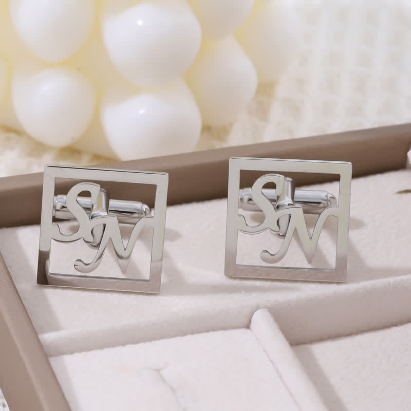 1 Pair Square Custom Letter Hollow Suit Cufflinks