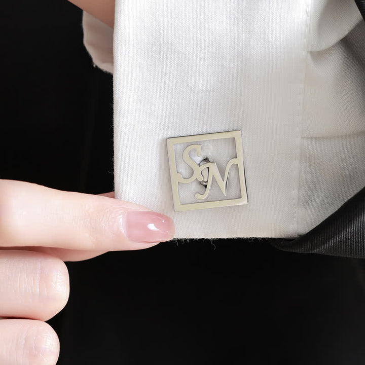 1 Pair Square Custom Letter Hollow Suit Cufflinks