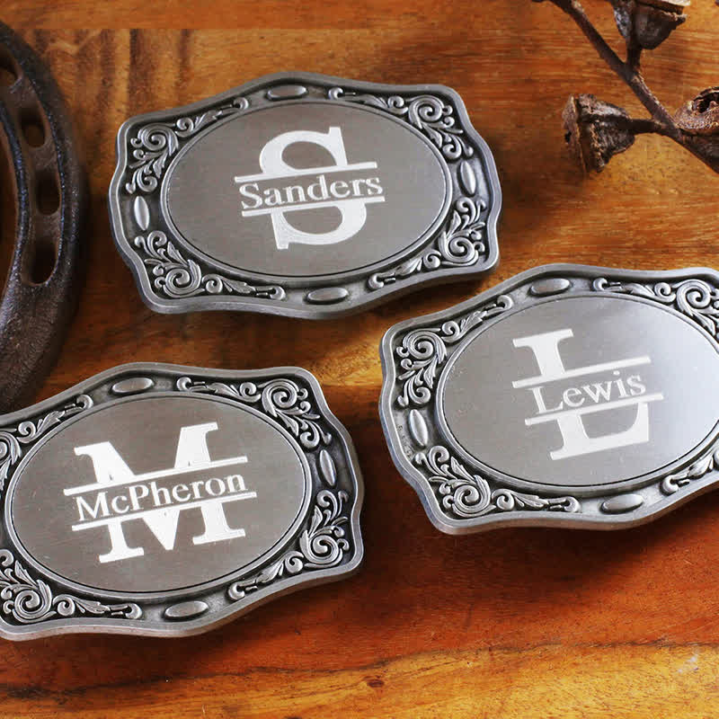 Antique Silver Custom Monogram Name DIY Buckle Leather Belt - image 0