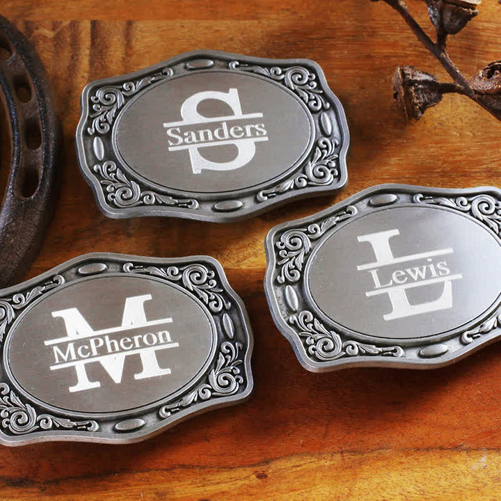 Antique Silver Custom Monogram Name DIY Buckle Leather Belt - image 0