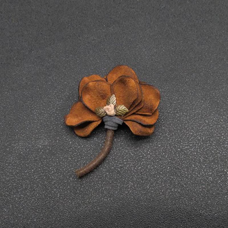 Original Design Retro Wedding Flower Petals Cloth Brooch - Rust Red - image 1