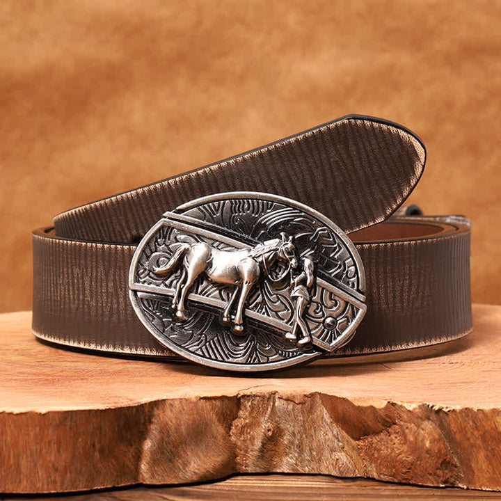 Men's DIY Cowgirl Hidden Folding Knife Leather Belt - Cowgirl - Brown Distressed Belt - 42 - image 9
