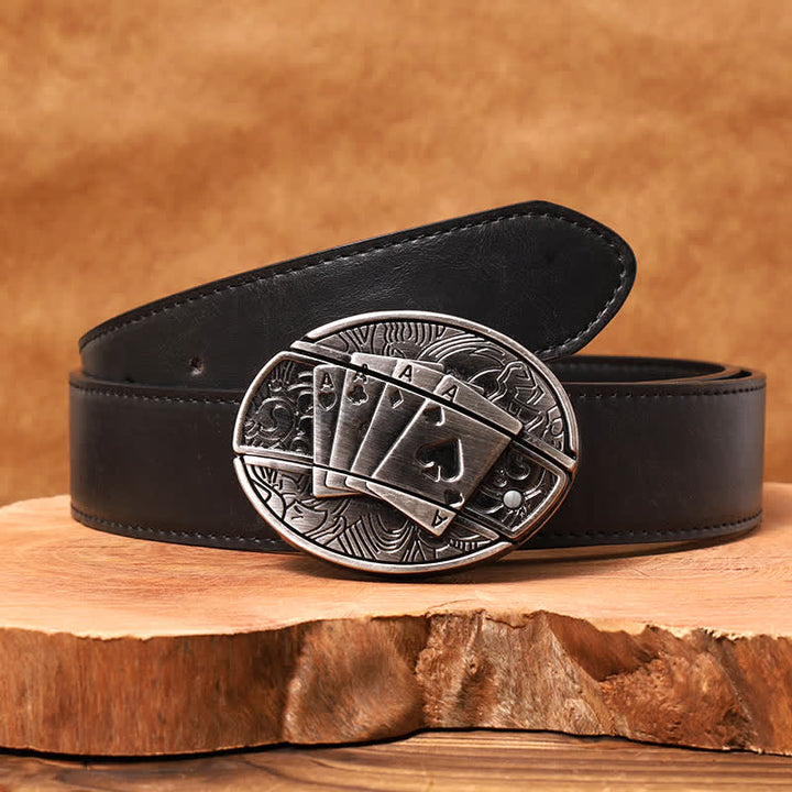 Men's DIY Poker 4 Ace Hidden Folding Knife Leather Belt - Poker 4 Ace - Black PU Belt - 42 - image 4