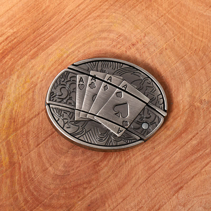 Men's DIY Poker 4 Ace Hidden Folding Knife Leather Belt - image 2