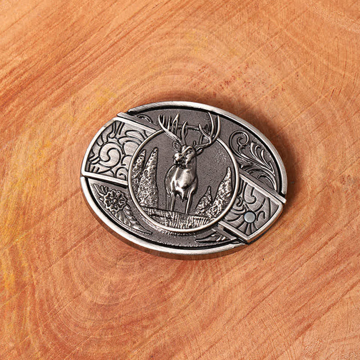 Men's DIY Forest Deer Hidden Folding Knife Leather Belt - image 4