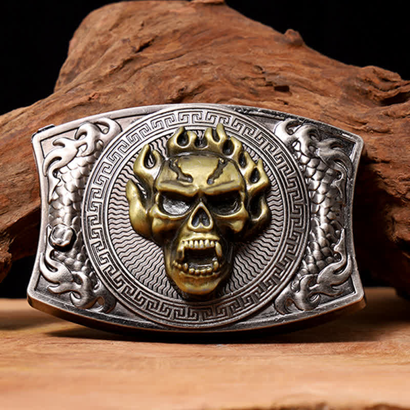 Men's DIY Flame Skull Hidden Folding Knife Leather Belt - Flame Skull - Without Belt - Not Included Belt - image 0