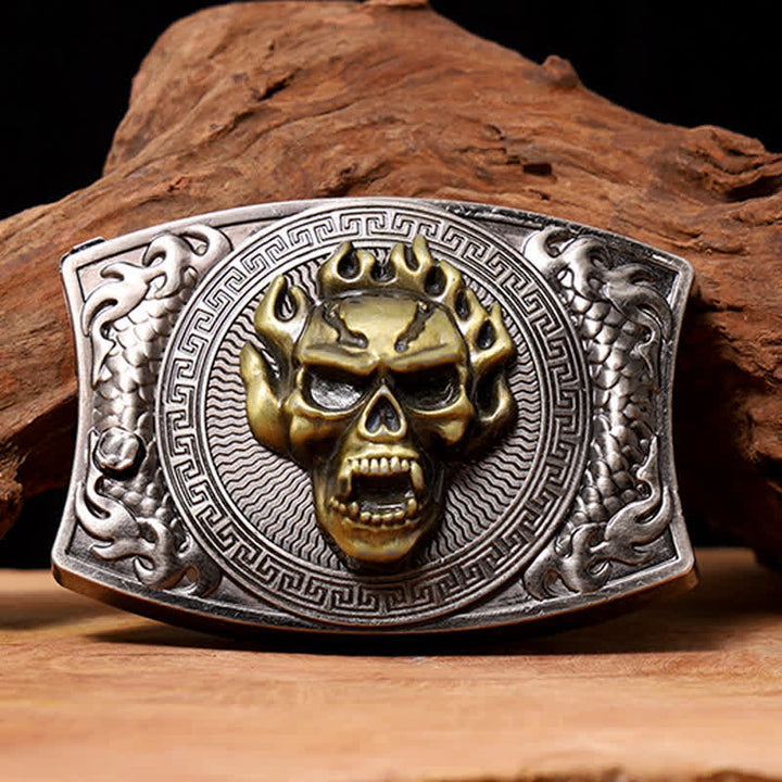 Men's DIY Flame Skull Hidden Folding Knife Leather Belt - Flame Skull - Without Belt - Not Included Belt - image 0