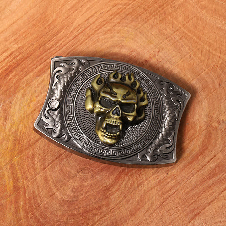 Men's DIY Flame Skull Hidden Folding Knife Leather Belt - image 3