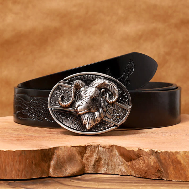 Men's DIY Goat Hidden Folding Knife Leather Belt - Goat - Black Embossed Eagle Belt - 42 - image 4