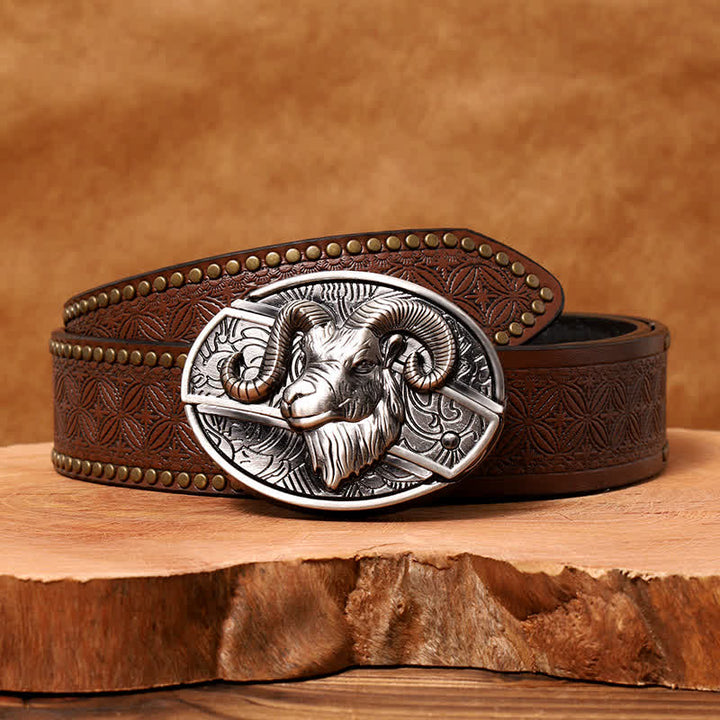 Men's DIY Goat Hidden Folding Knife Leather Belt - Goat - Brown Rivet Belt - 42 - image 6