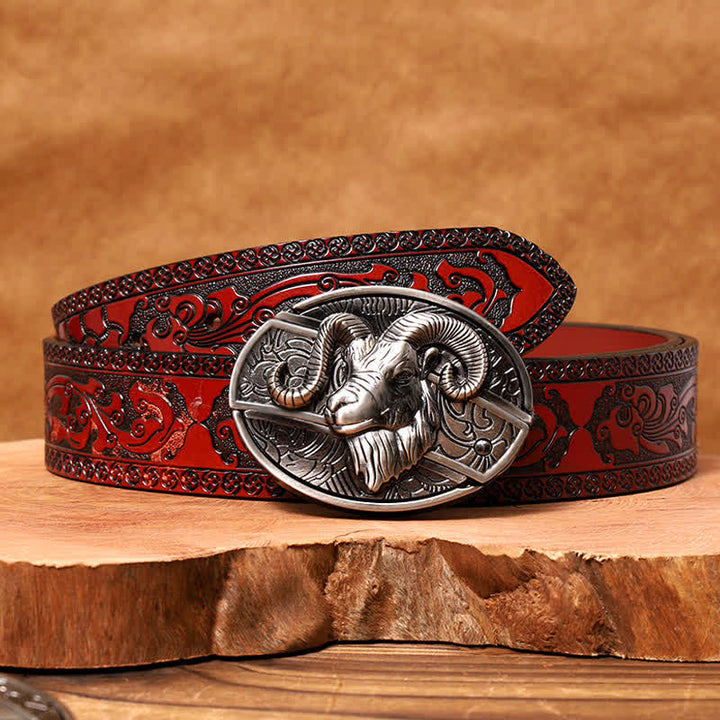 Men's DIY Goat Hidden Folding Knife Leather Belt - Goat - Brown Carved Belt - 42 - image 8