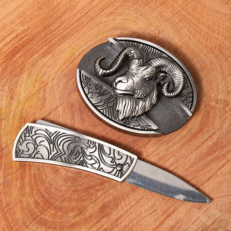 Men's DIY Goat Hidden Folding Knife Leather Belt