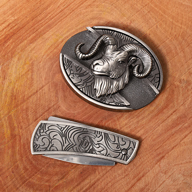 Men's DIY Goat Hidden Folding Knife Leather Belt