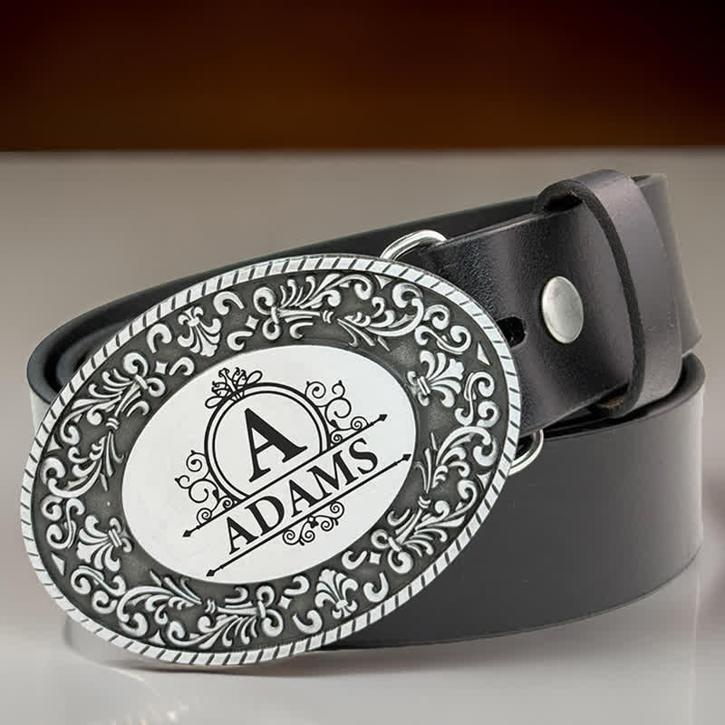 Round Custom Engraved Name Monogram DIY Buckle Leather Belt - image 0