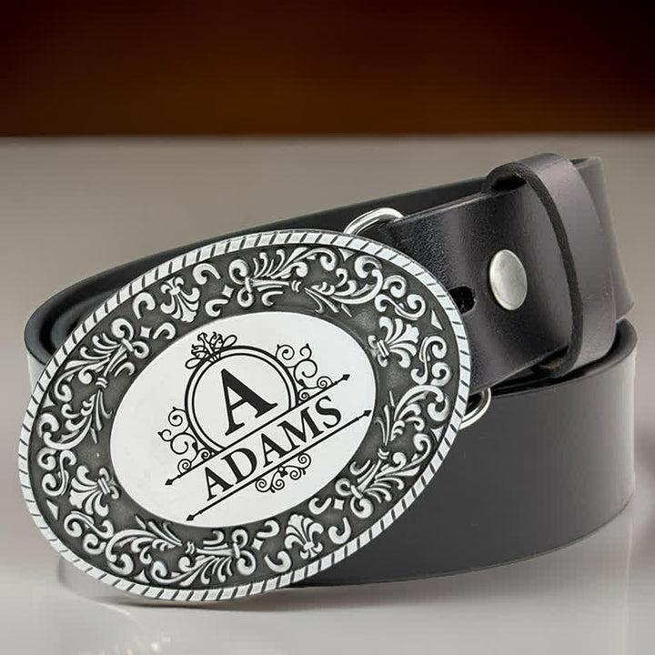 Round Custom Engraved Name Monogram DIY Buckle Leather Belt - image 0