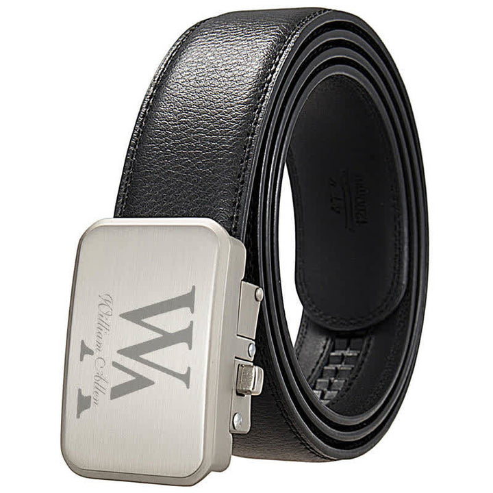 Custom Name Monogram Gift Idea Automatic Buckle Leather Belt - Black #1 - 46 - image 2