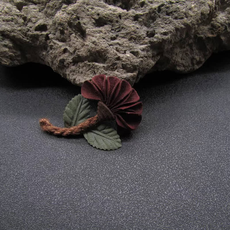 Wedding Burgundy Crinkled Flower Original Design Cloth Brooch