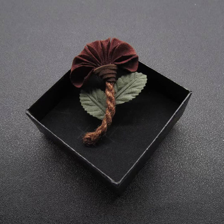 Wedding Burgundy Crinkled Flower Original Design Cloth Brooch