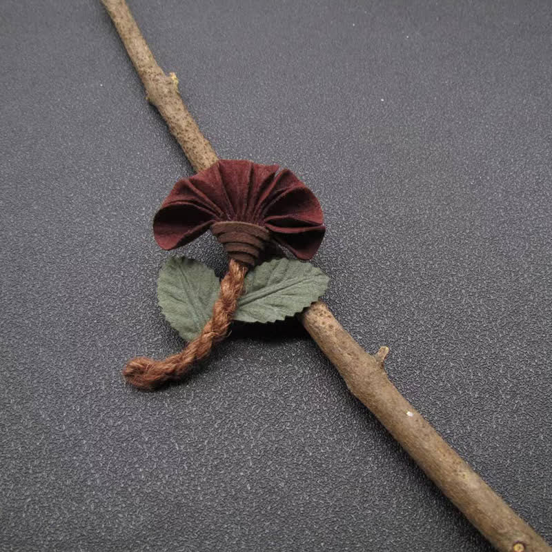 Wedding Burgundy Crinkled Flower Original Design Cloth Brooch